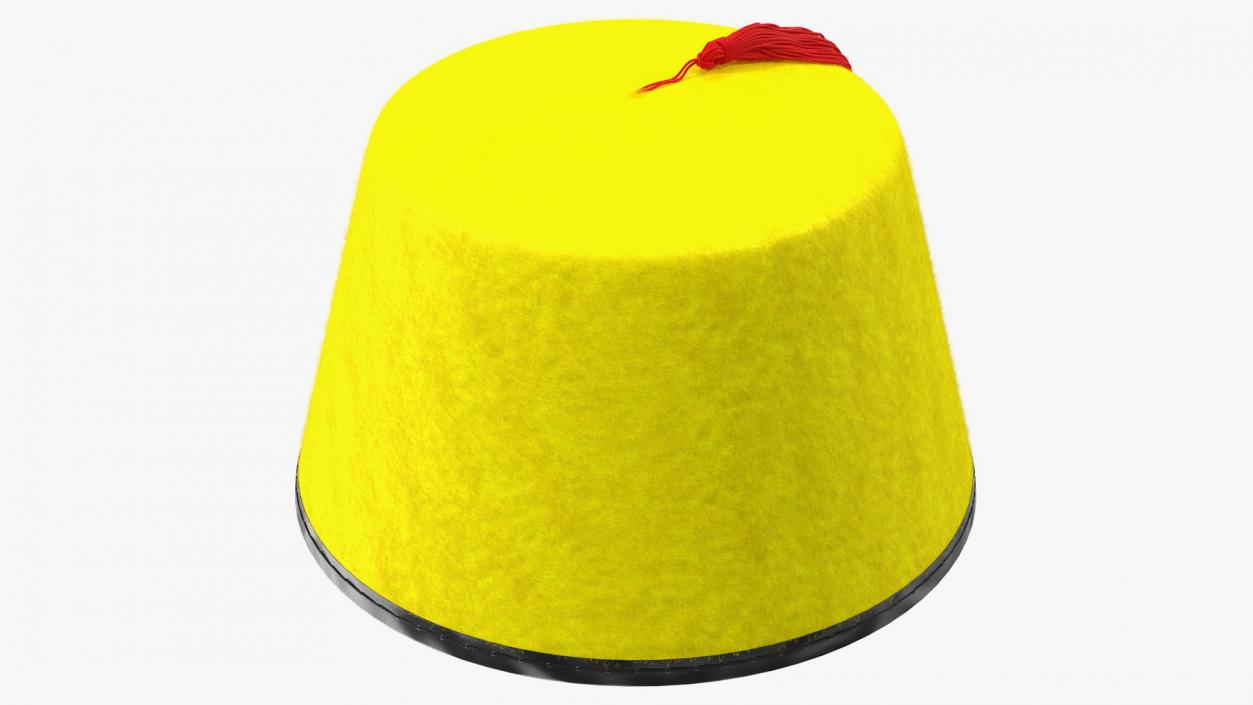 3D Traditional Arabic Yellow Fez Hat With Red Tassel Fur model