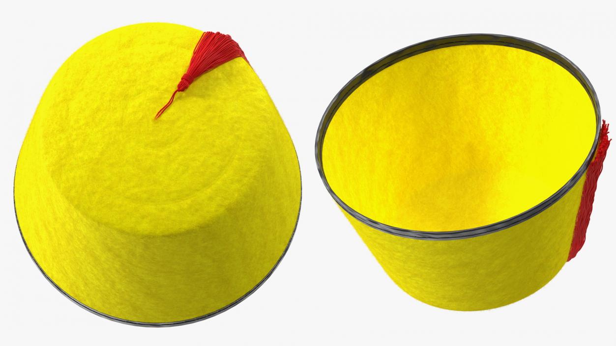 3D Traditional Arabic Yellow Fez Hat With Red Tassel Fur model