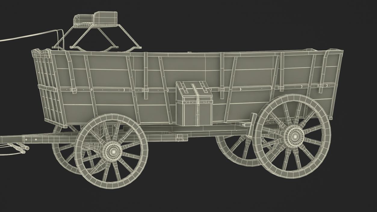 3D Open Wagon with Horses fur