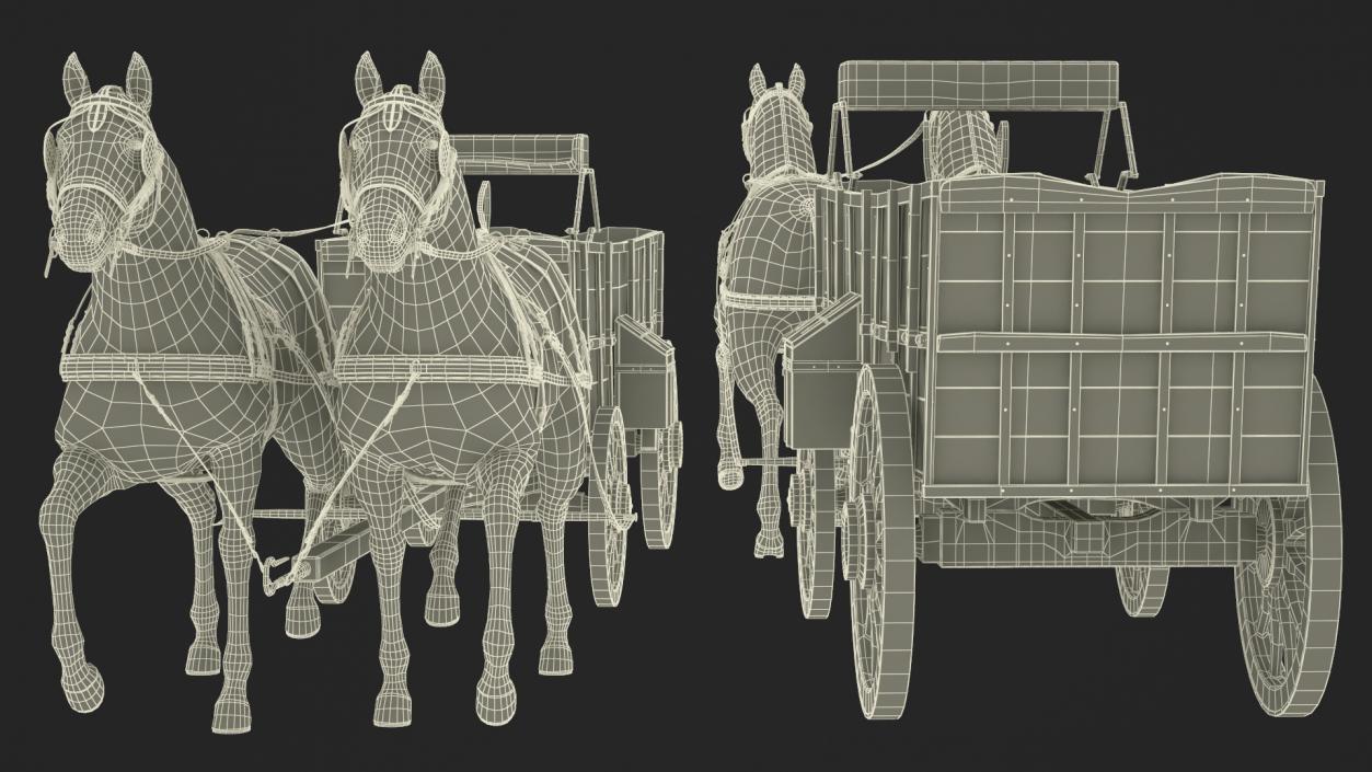 3D Open Wagon with Horses fur