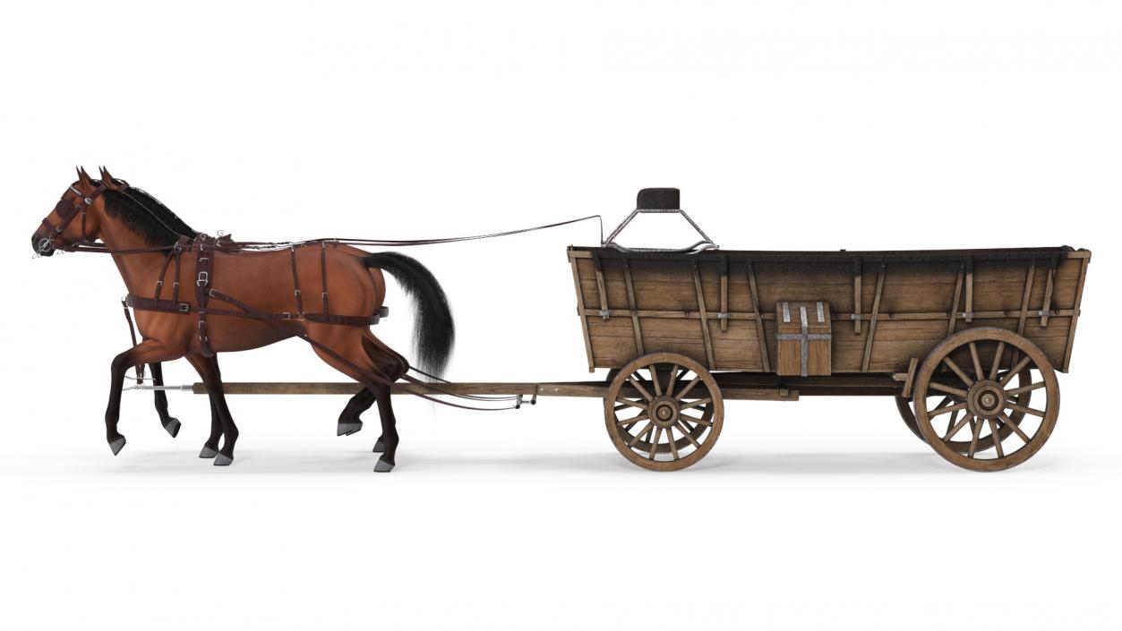 3D Open Wagon with Horses fur