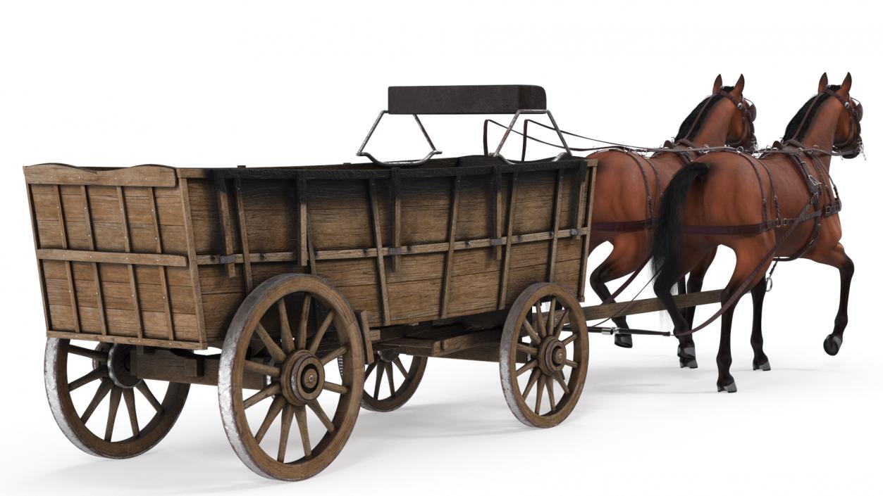 3D Open Wagon with Horses fur