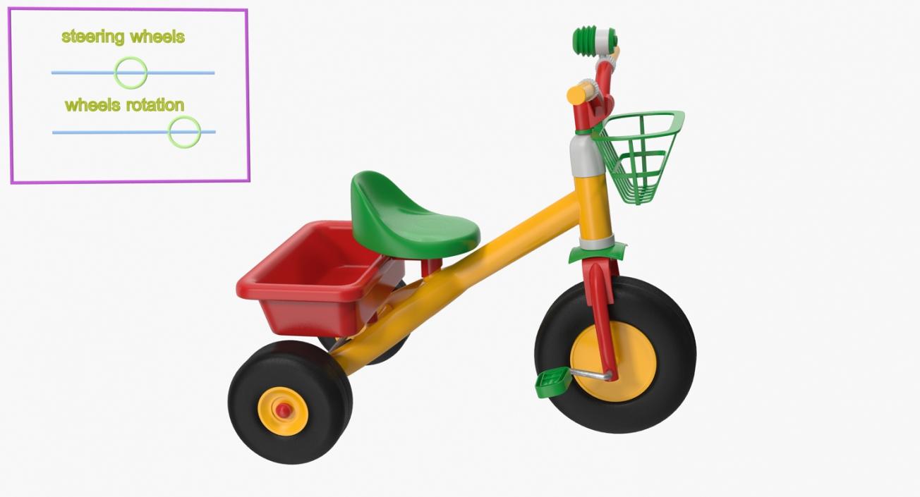 3D model Childrens Trike Tricycle Pedal Bike Bicycle Rigged