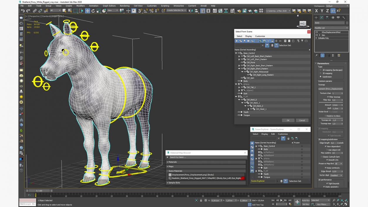 3D model Shetland Pony White Rigged for Cinema 4D