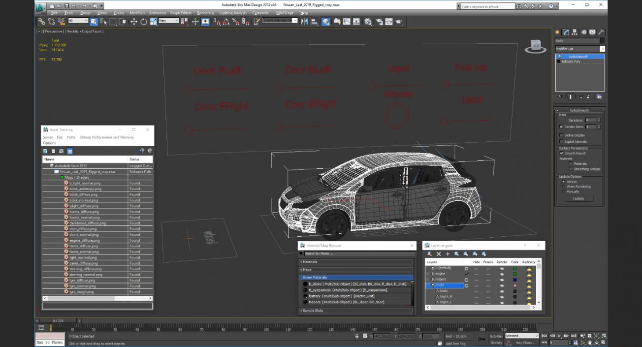 Nissan Leaf 2019 Rigged for Cinema 4D 3D