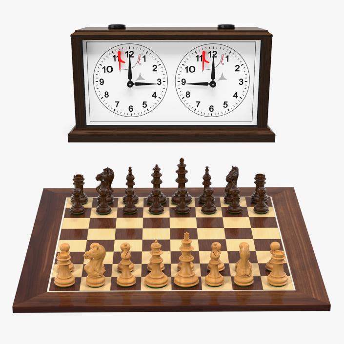 Chess with Mechanical Chess Clock Collection 3D model