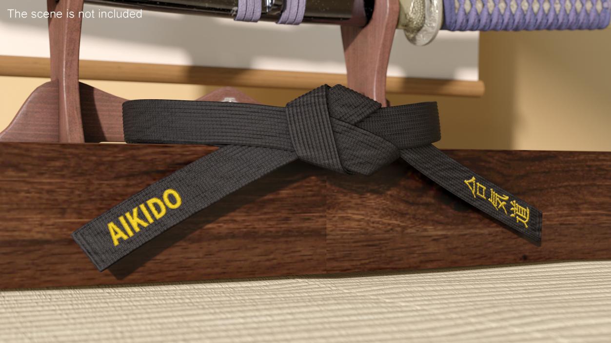 Aikido Black Waist Obi Belt 3D