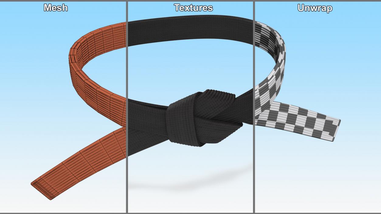 Aikido Black Waist Obi Belt 3D