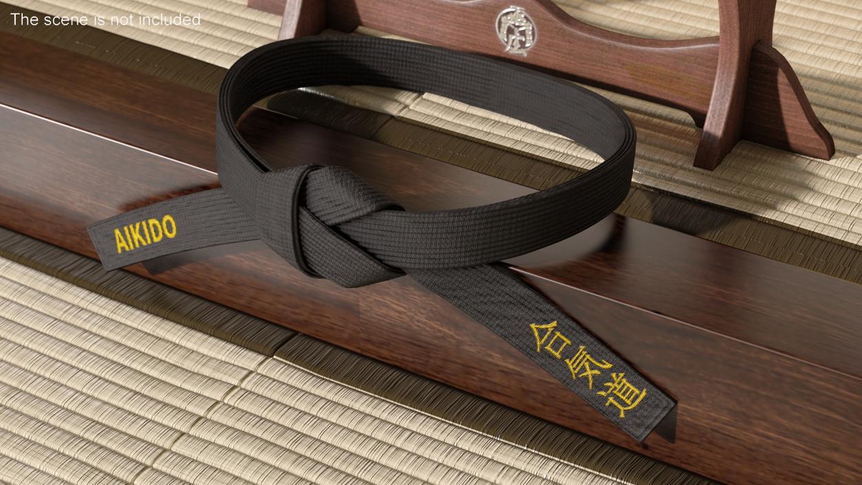 Aikido Black Waist Obi Belt 3D