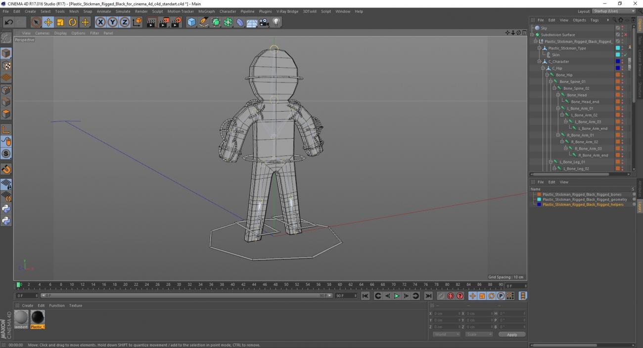 3D Plastic Stickman Rigged Black for Cinema 4D model