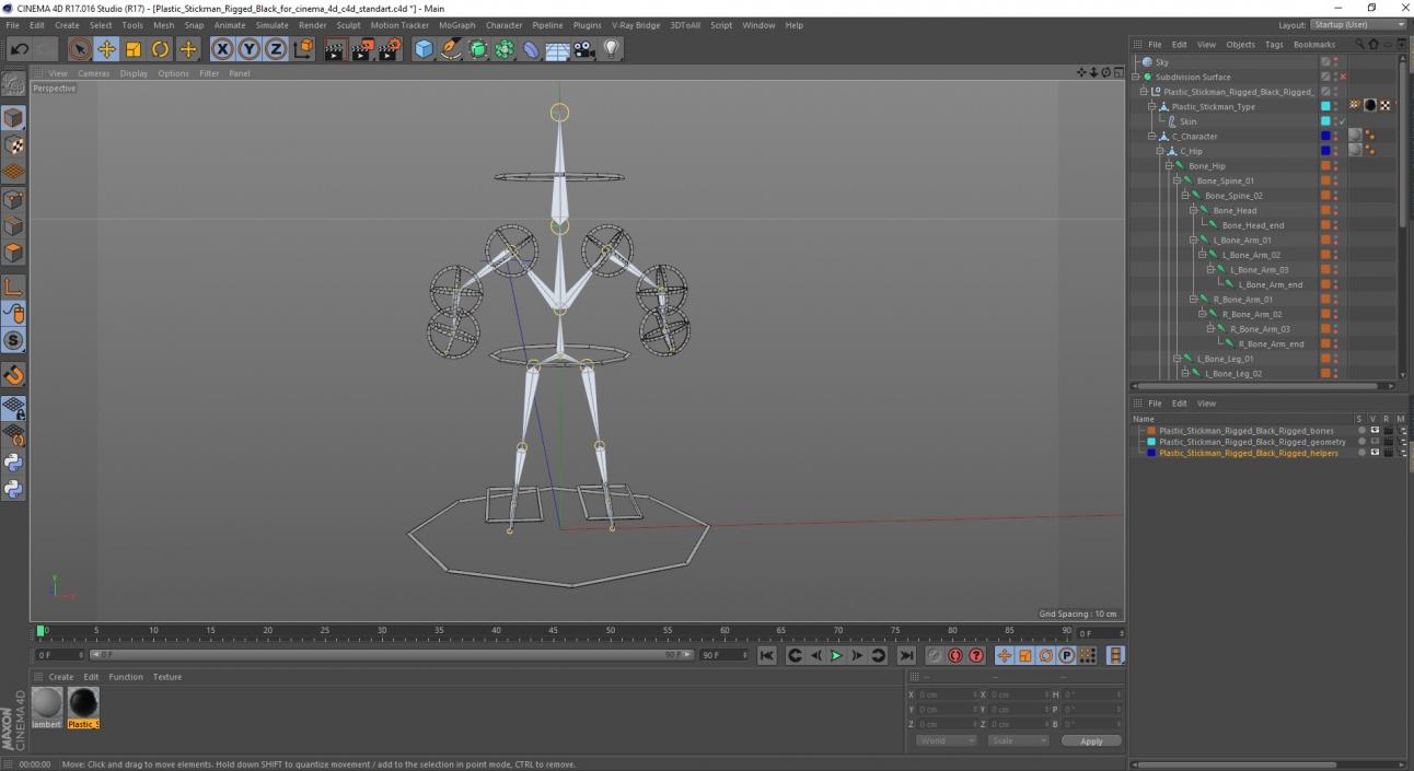 3D Plastic Stickman Rigged Black for Cinema 4D model