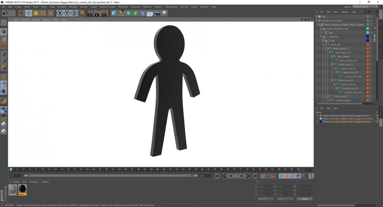 3D Plastic Stickman Rigged Black for Cinema 4D model