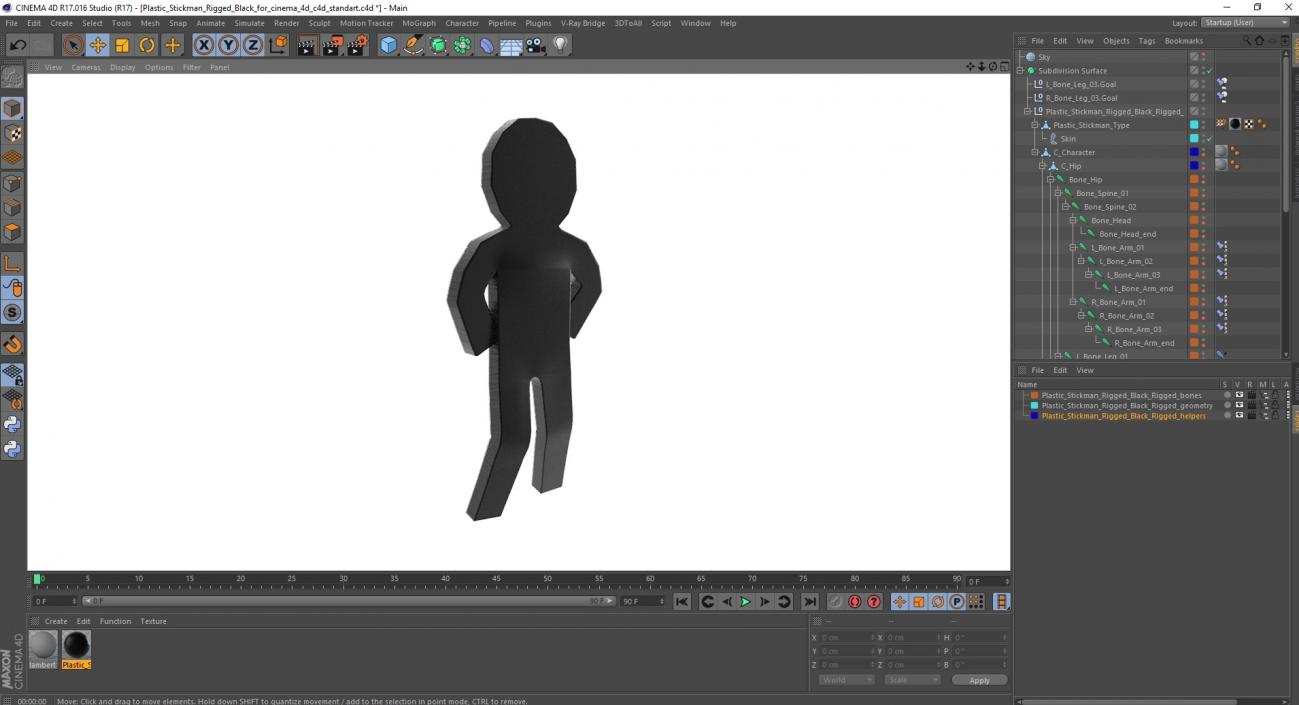 3D Plastic Stickman Rigged Black for Cinema 4D model