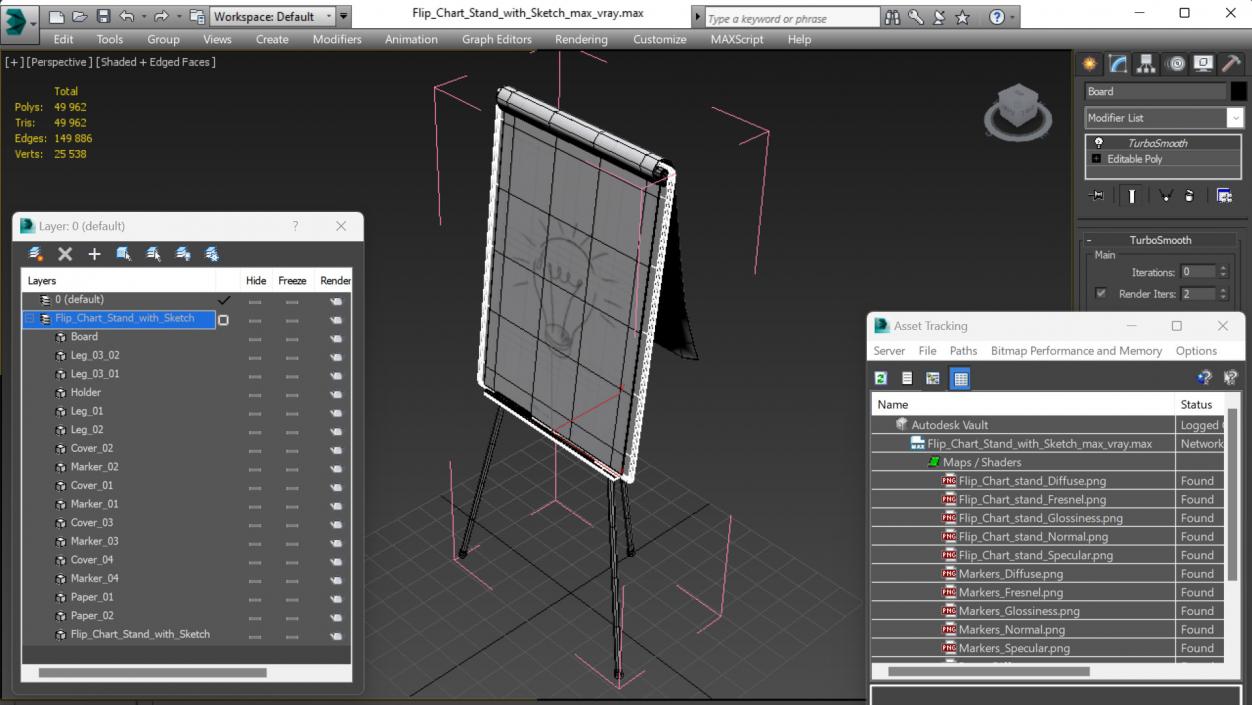 3D model Flip Chart Stand with Sketch 2