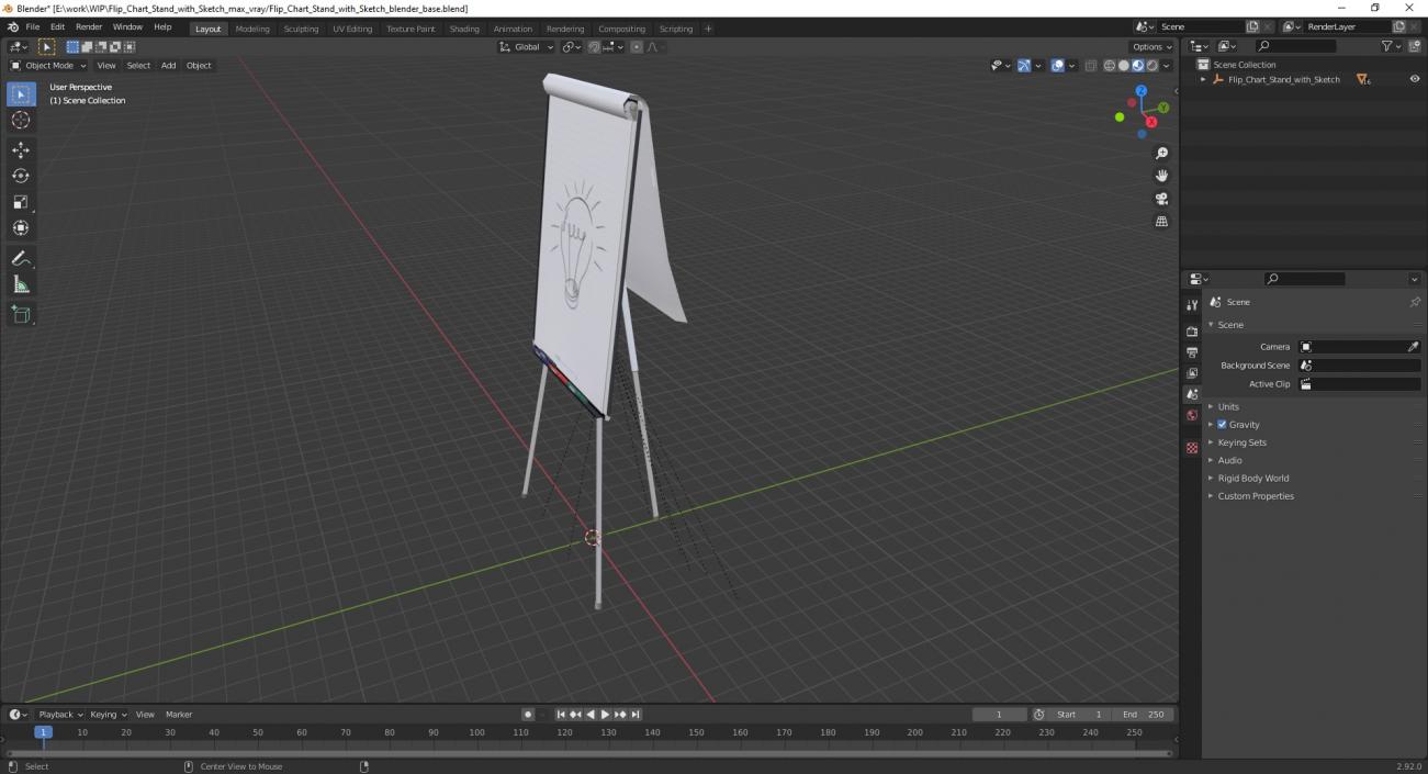 3D model Flip Chart Stand with Sketch 2