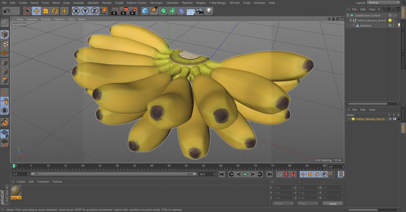 Yellow Banana Bunch 3D model