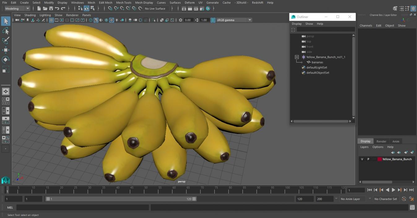 Yellow Banana Bunch 3D model