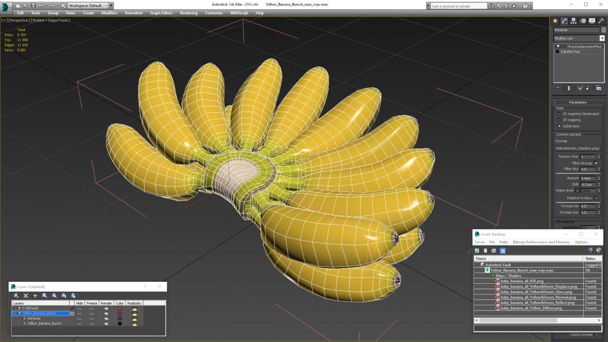 Yellow Banana Bunch 3D model