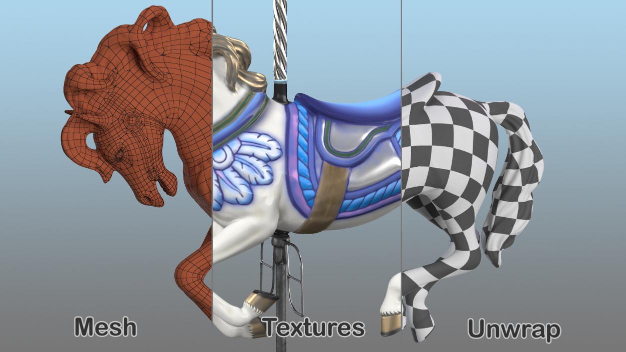 Carousel Galloping Horse Blue 3D model