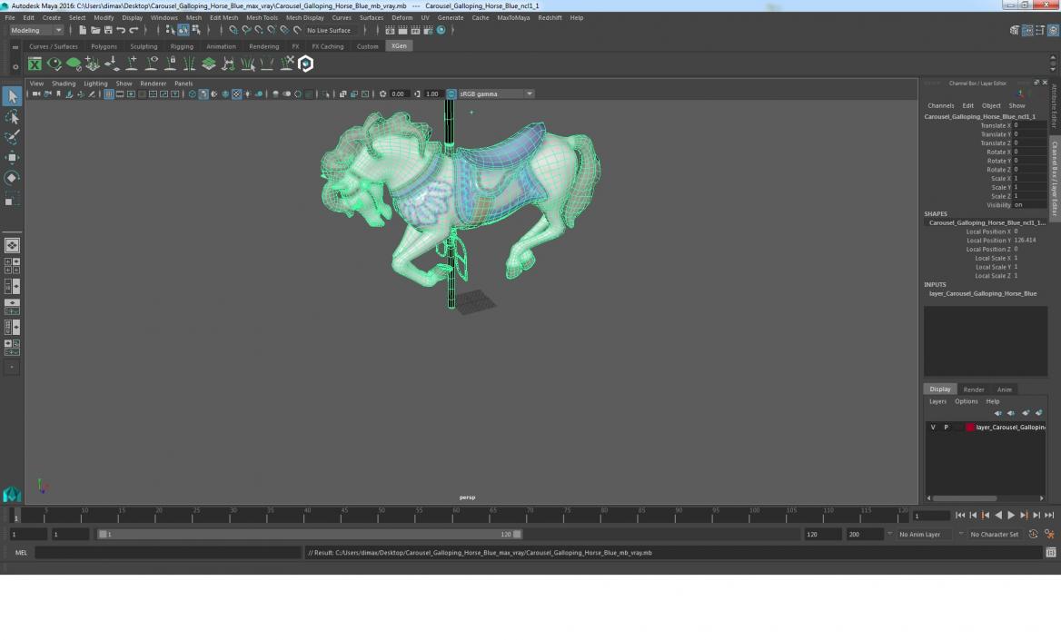 Carousel Galloping Horse Blue 3D model