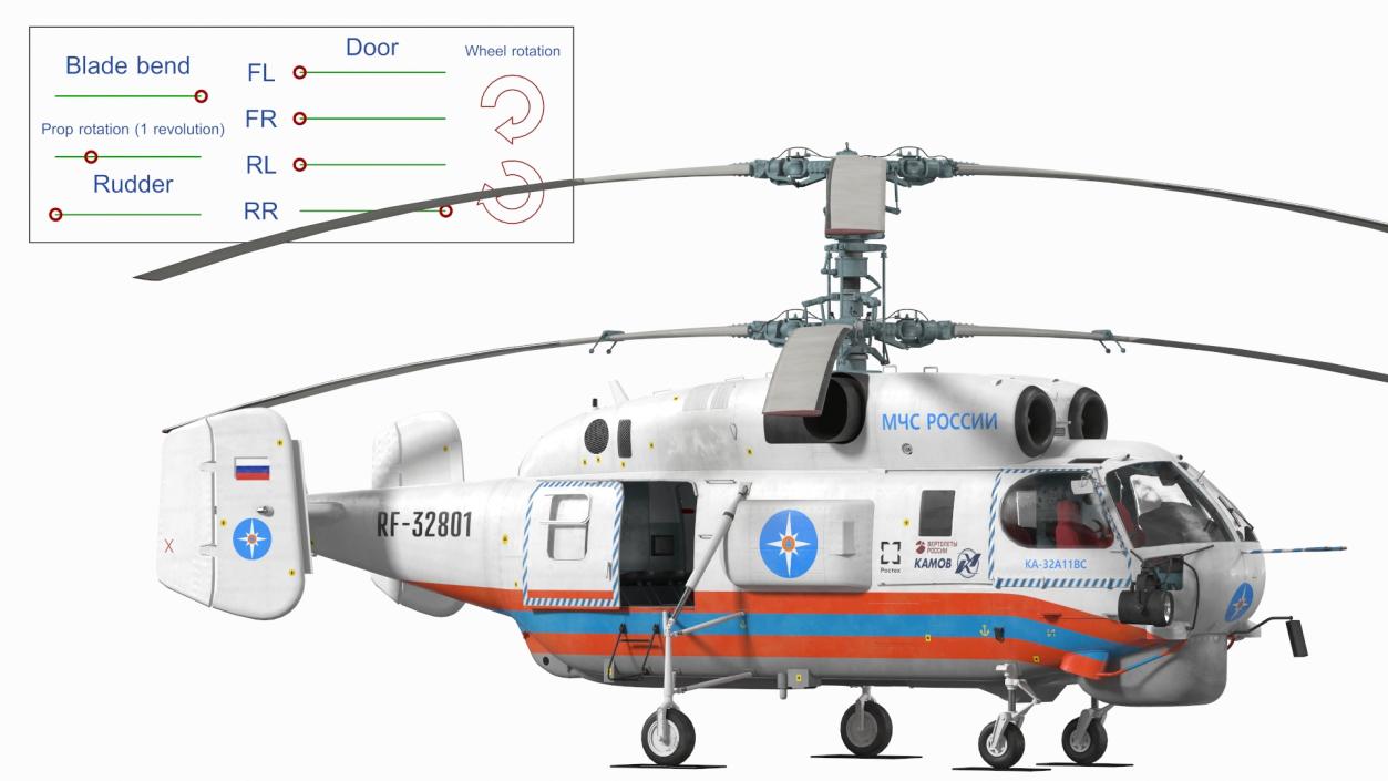 3D Kamov KA32 Russia EMERCOM Helicopter Rigged model