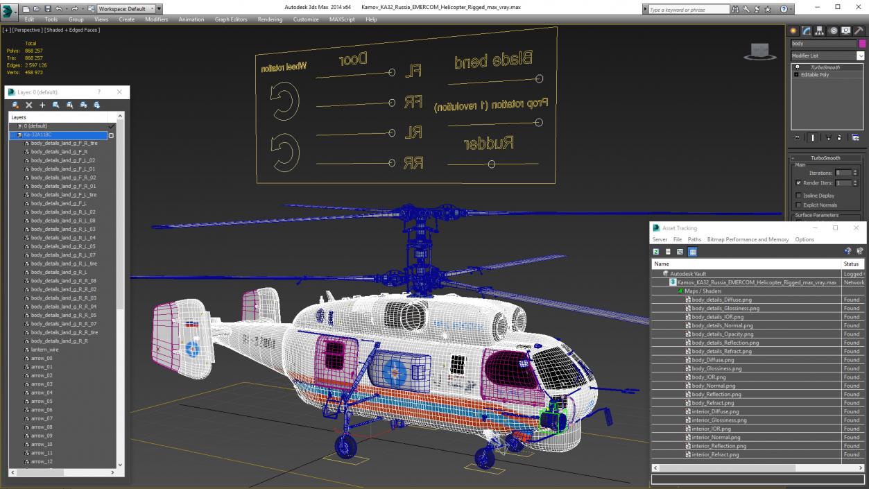 3D Kamov KA32 Russia EMERCOM Helicopter Rigged model