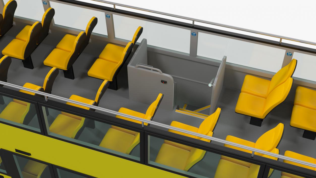 3D model Open Air Tour Bus Simple Interior Yellow