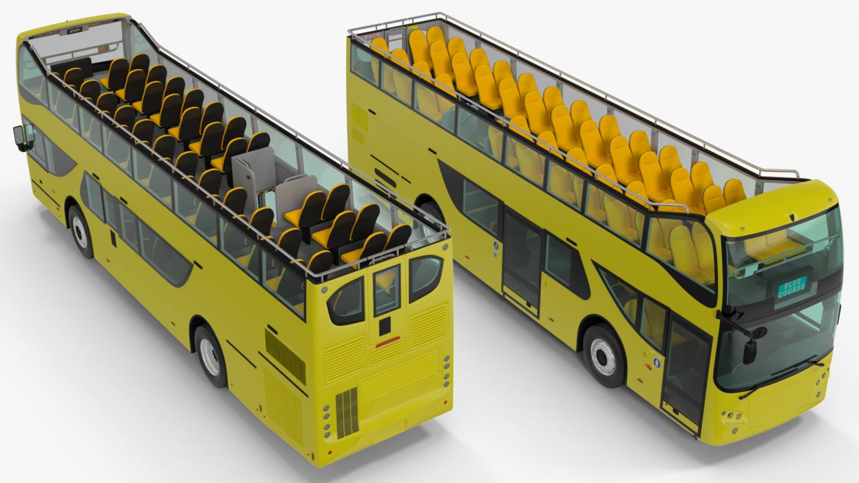 3D model Open Air Tour Bus Simple Interior Yellow