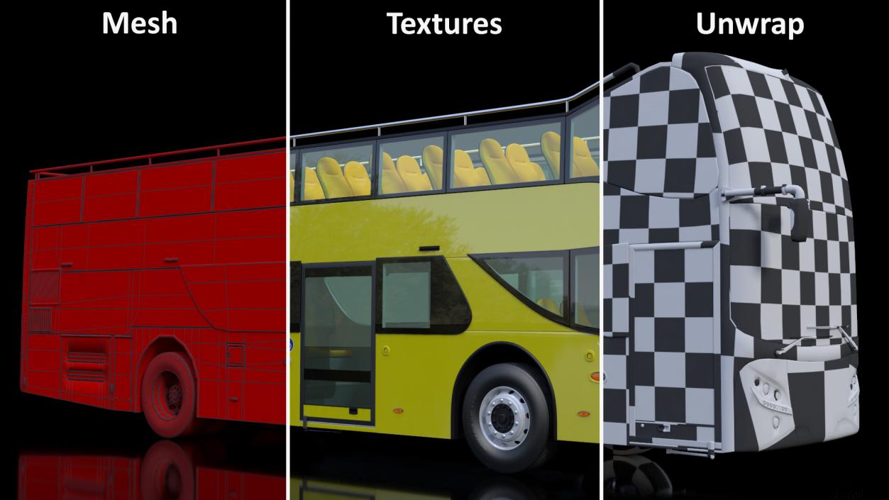 3D model Open Air Tour Bus Simple Interior Yellow