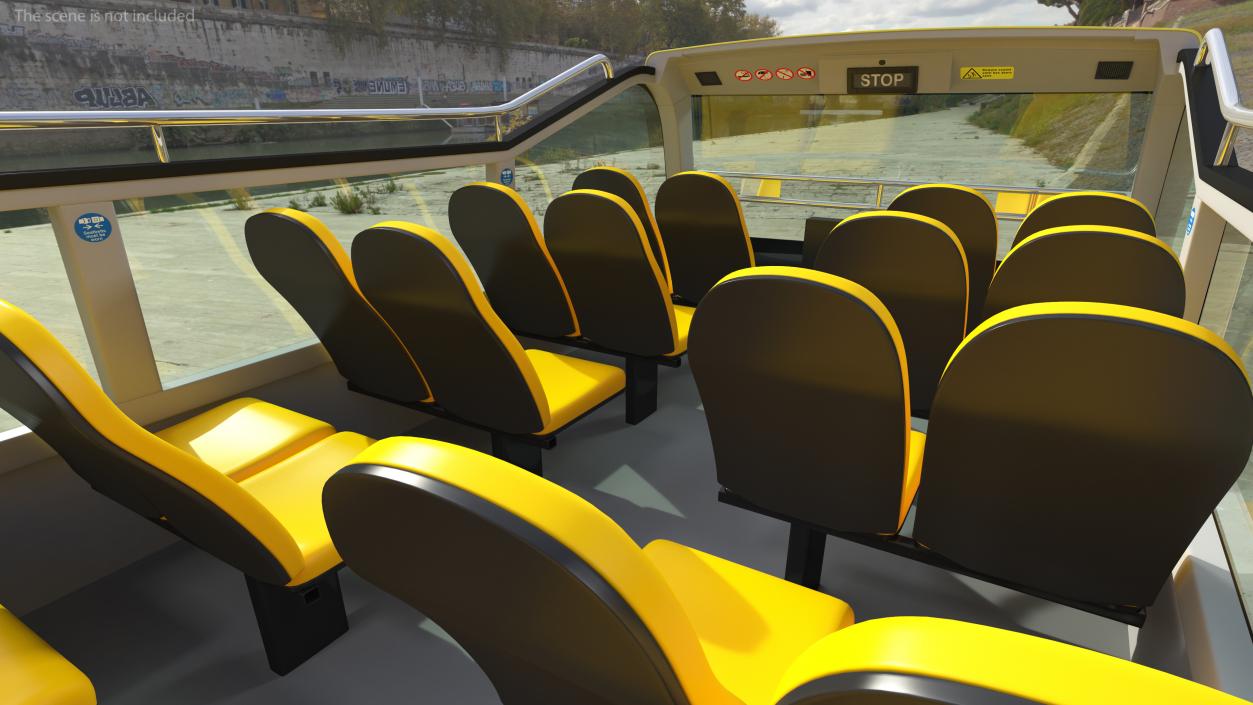 3D model Open Air Tour Bus Simple Interior Yellow