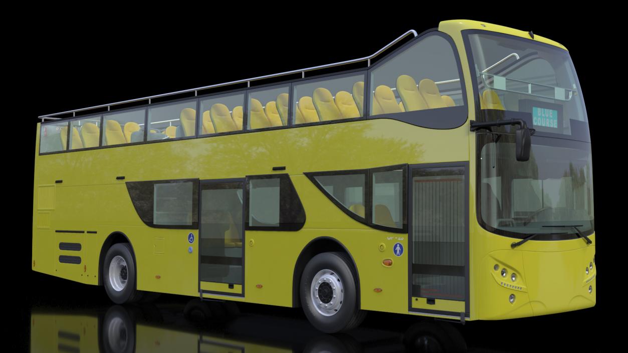 3D model Open Air Tour Bus Simple Interior Yellow