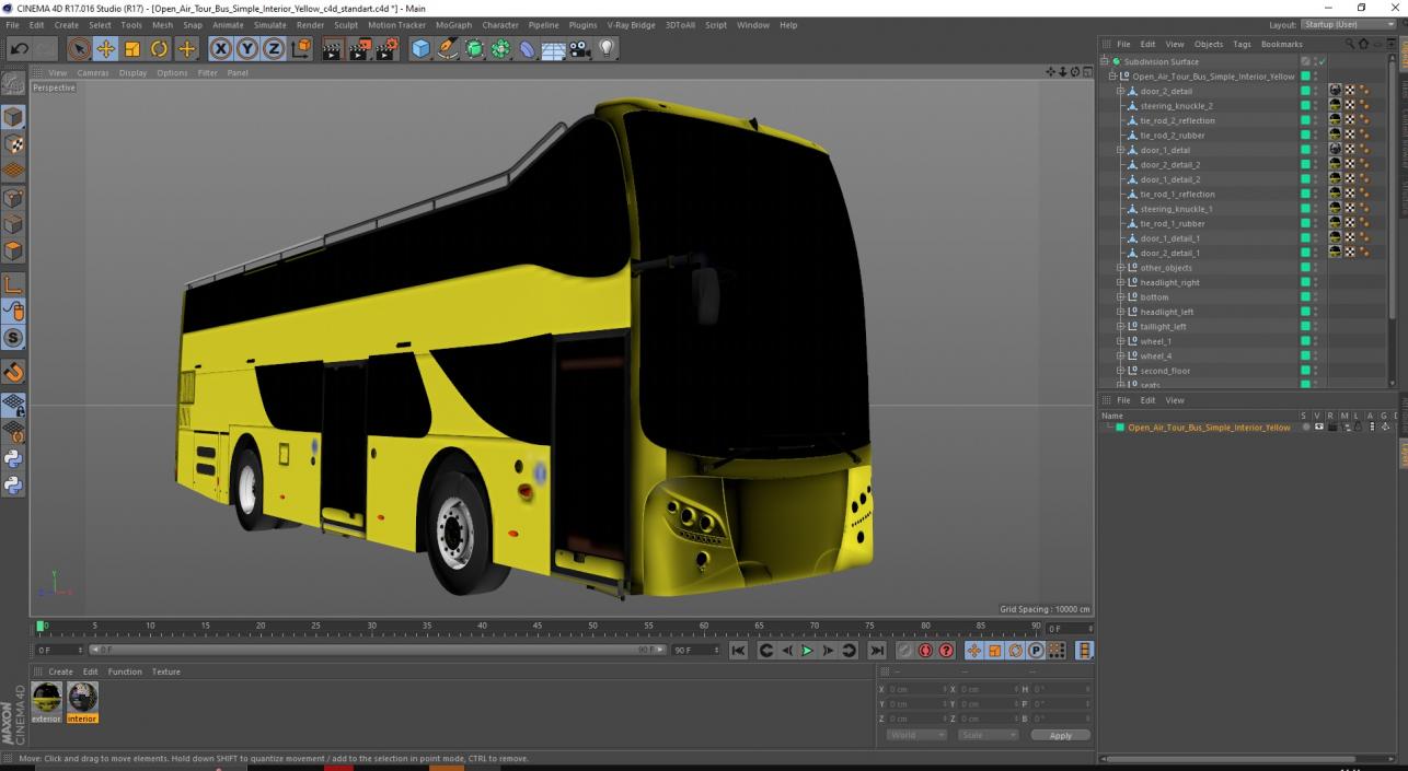 3D model Open Air Tour Bus Simple Interior Yellow