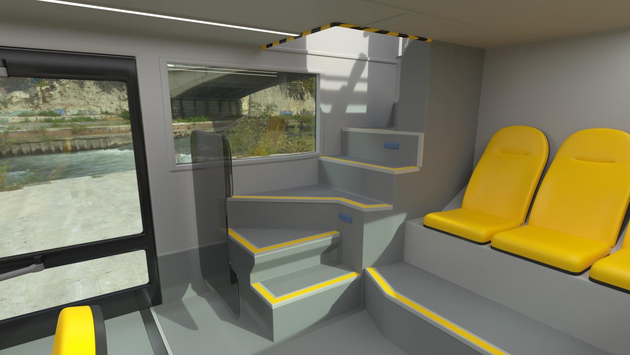 3D model Open Air Tour Bus Simple Interior Yellow