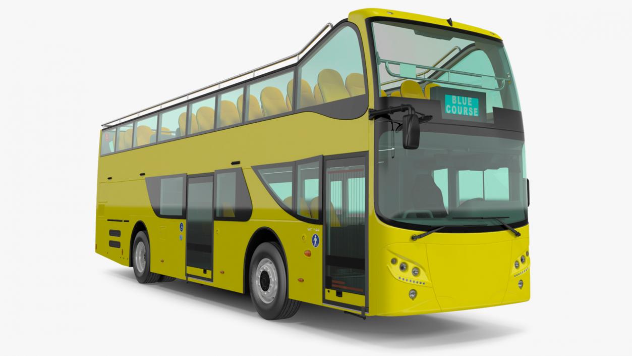 3D model Open Air Tour Bus Simple Interior Yellow