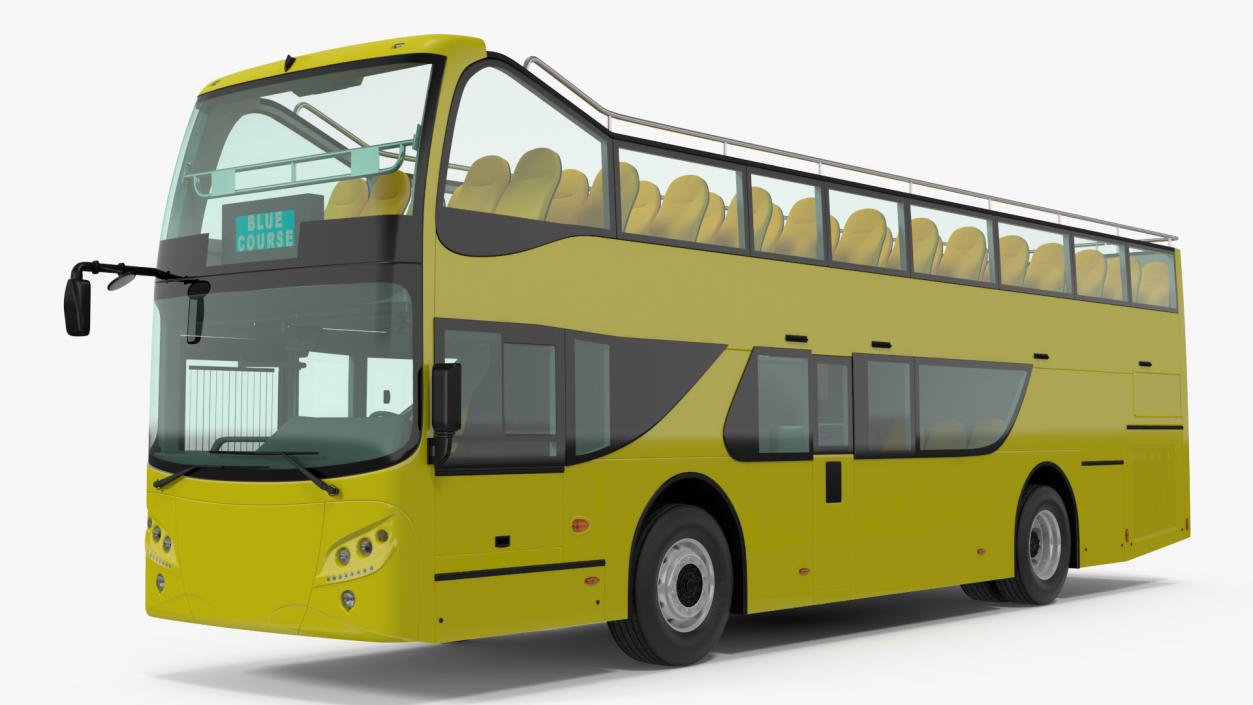 3D model Open Air Tour Bus Simple Interior Yellow