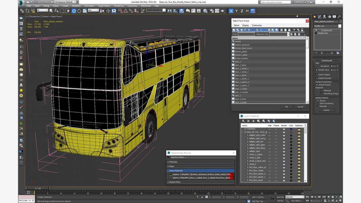 3D model Open Air Tour Bus Simple Interior Yellow