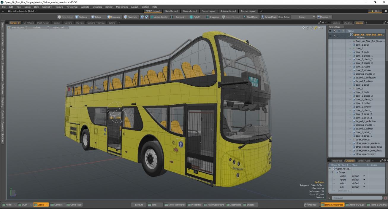 3D model Open Air Tour Bus Simple Interior Yellow