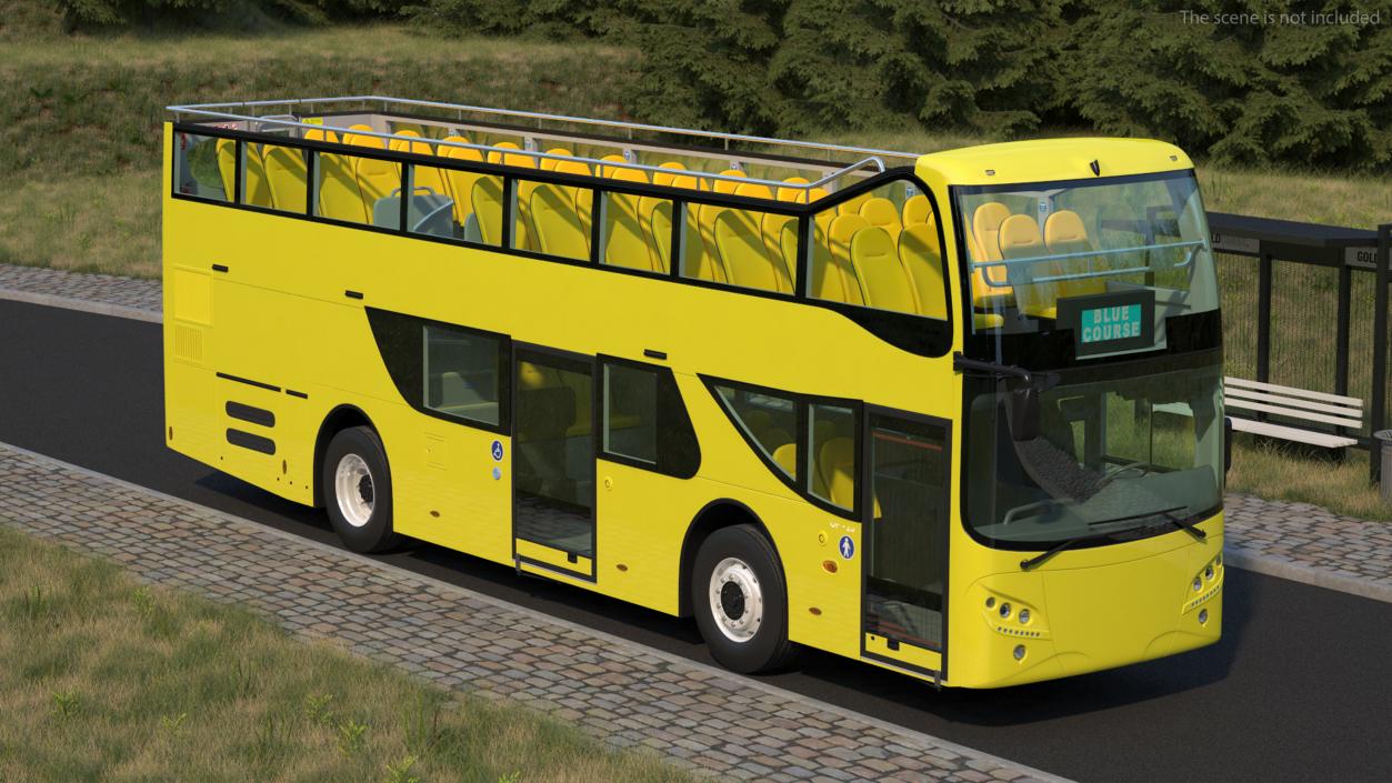 3D model Open Air Tour Bus Simple Interior Yellow