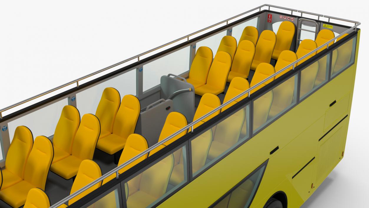 3D model Open Air Tour Bus Simple Interior Yellow