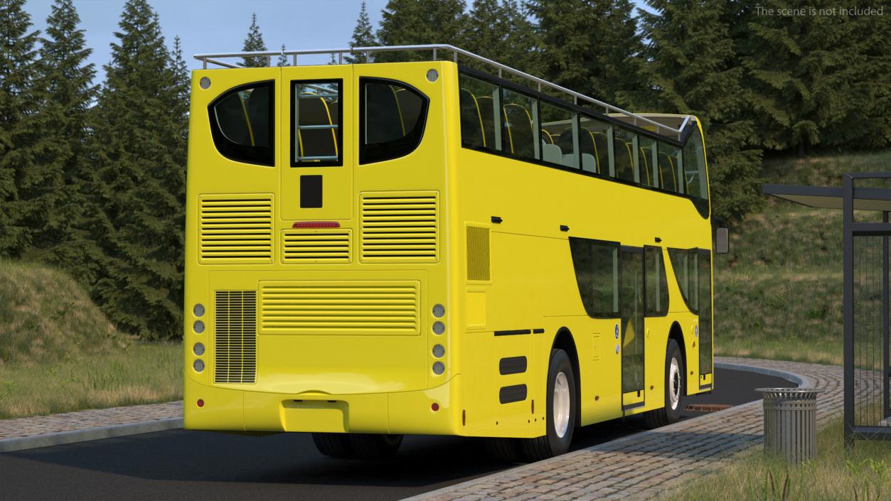 3D model Open Air Tour Bus Simple Interior Yellow