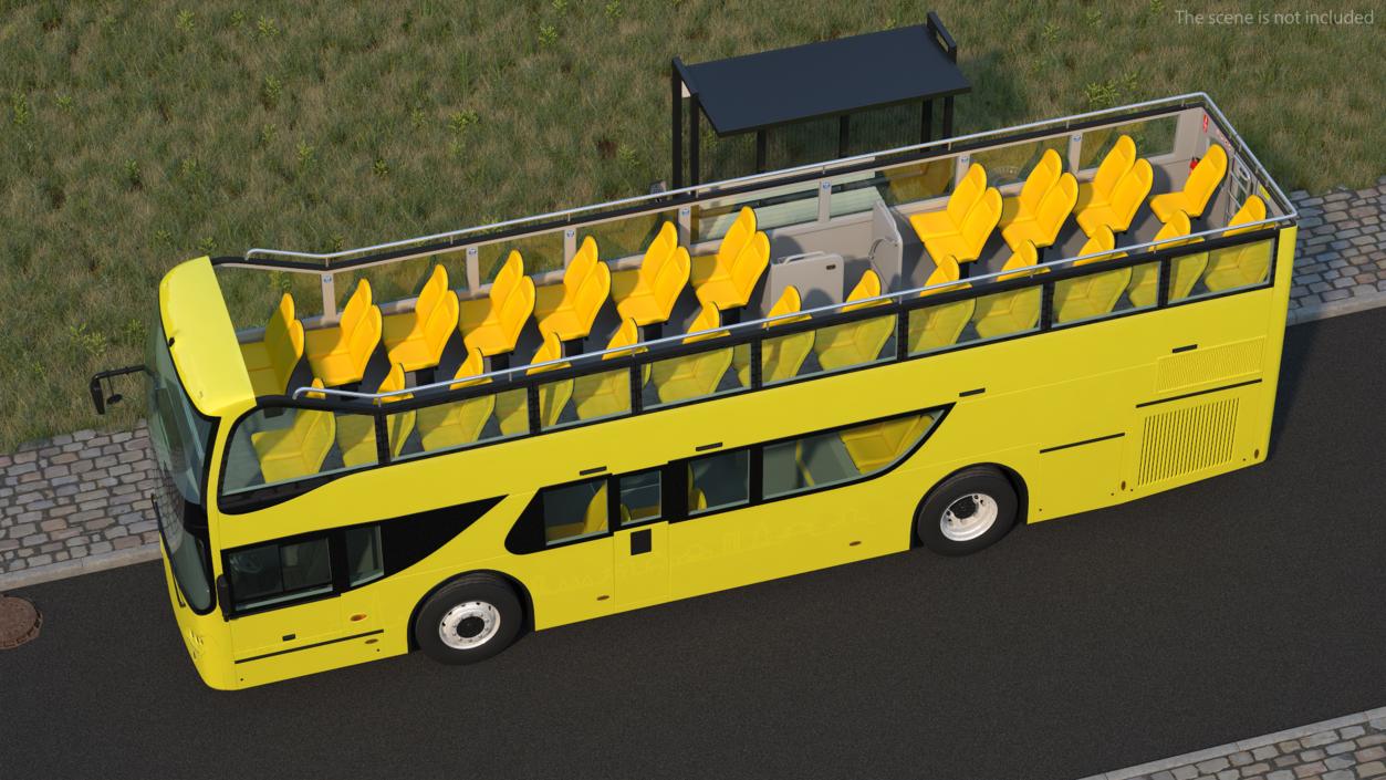 3D model Open Air Tour Bus Simple Interior Yellow