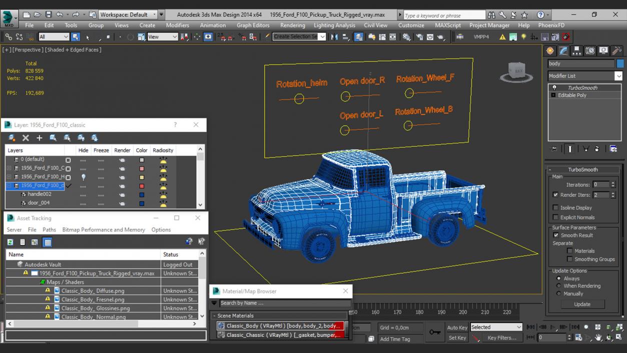 1956 Ford F100 Pickup Truck Rigged 3D model