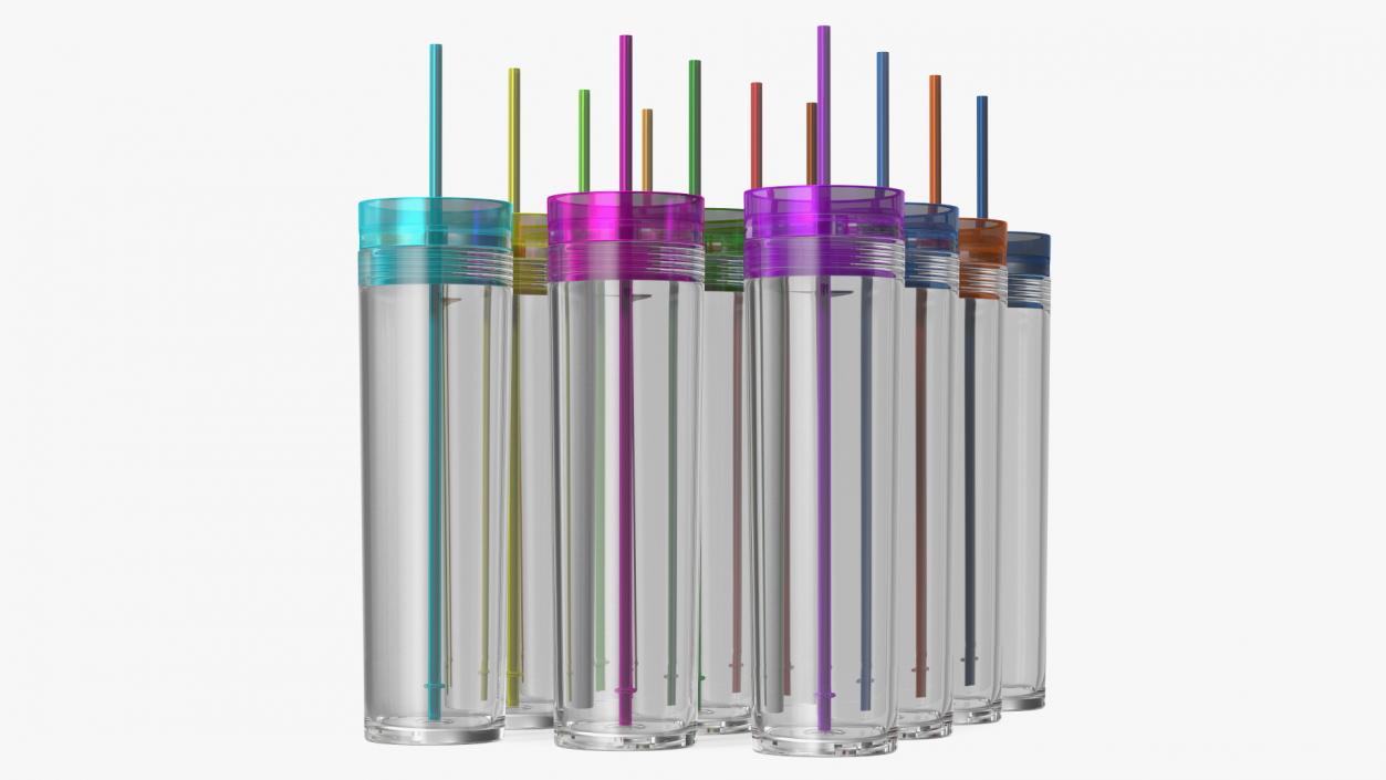 Colored Acrylic Tumblers with Lids and Straws SKINNY 3D