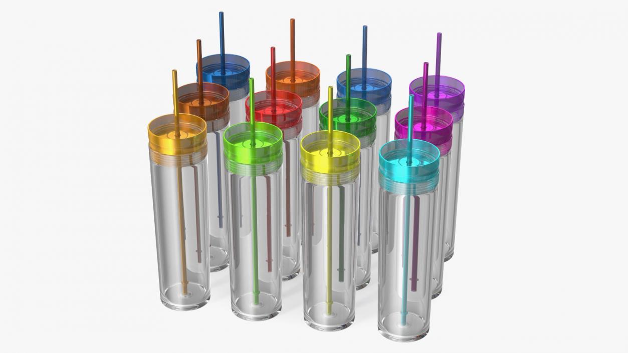 Colored Acrylic Tumblers with Lids and Straws SKINNY 3D