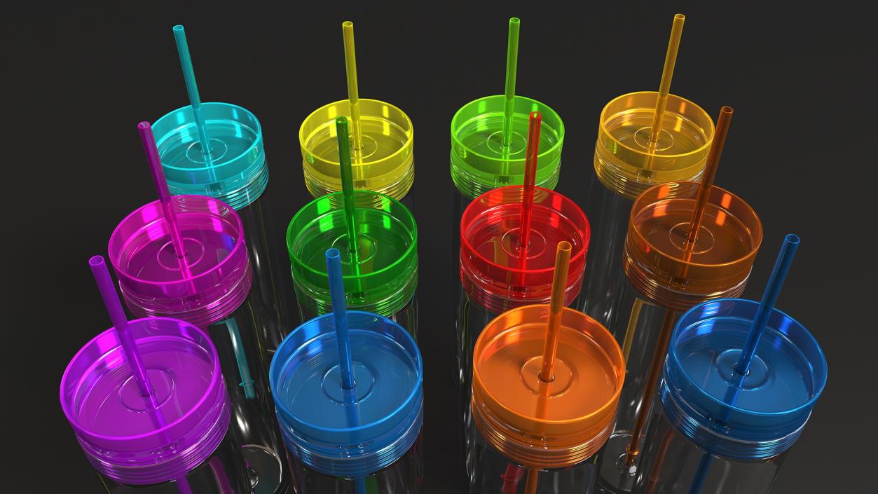 Colored Acrylic Tumblers with Lids and Straws SKINNY 3D