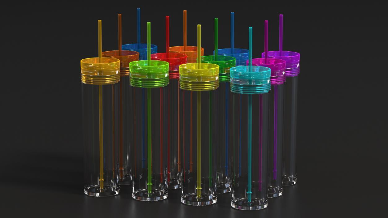 Colored Acrylic Tumblers with Lids and Straws SKINNY 3D