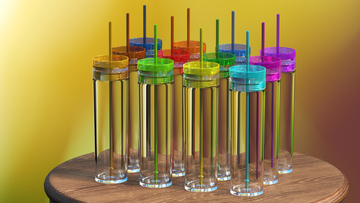 Colored Acrylic Tumblers with Lids and Straws SKINNY 3D