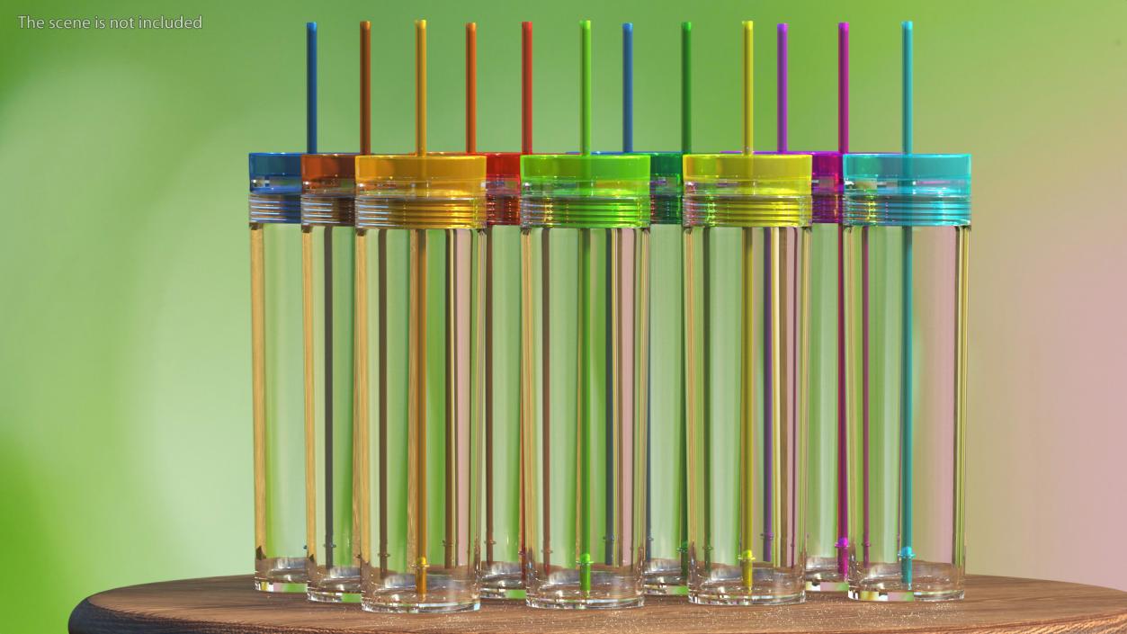 Colored Acrylic Tumblers with Lids and Straws SKINNY 3D