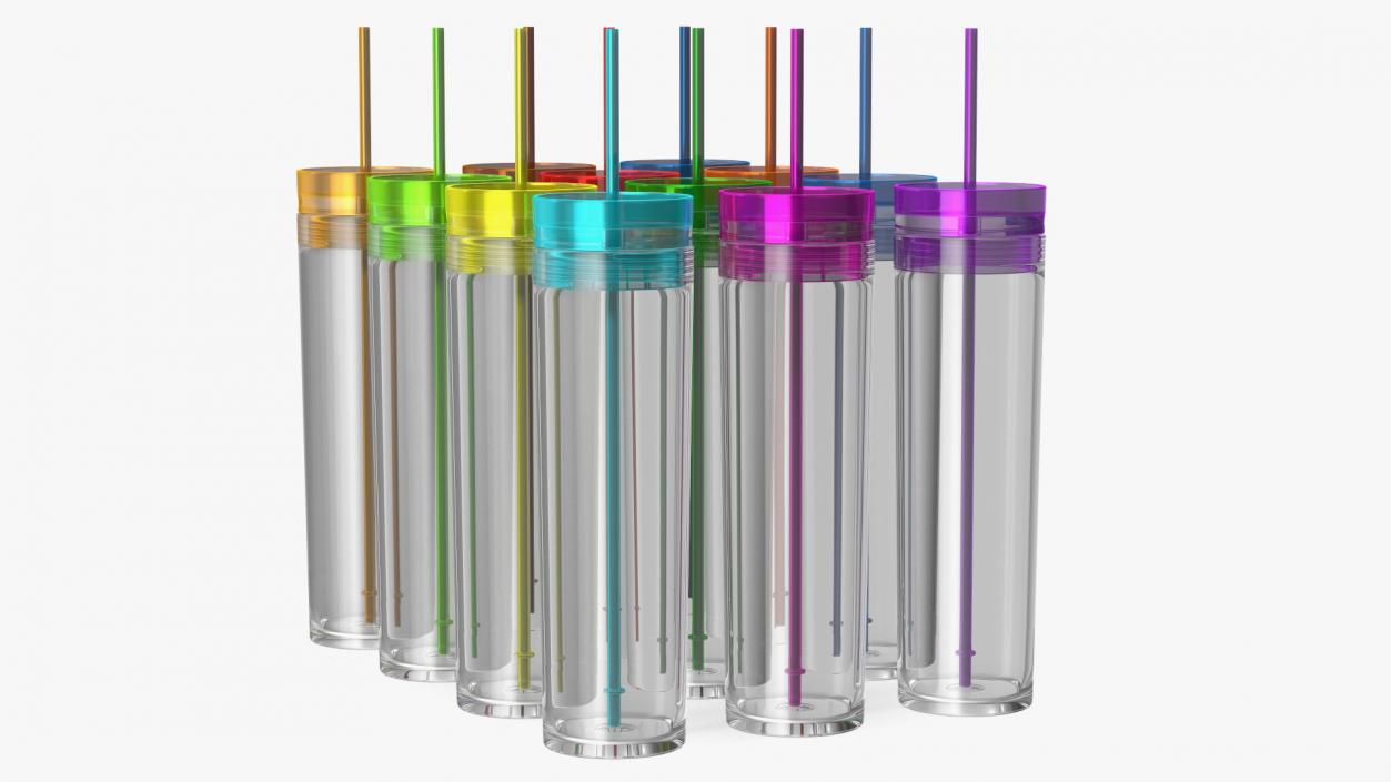 Colored Acrylic Tumblers with Lids and Straws SKINNY 3D