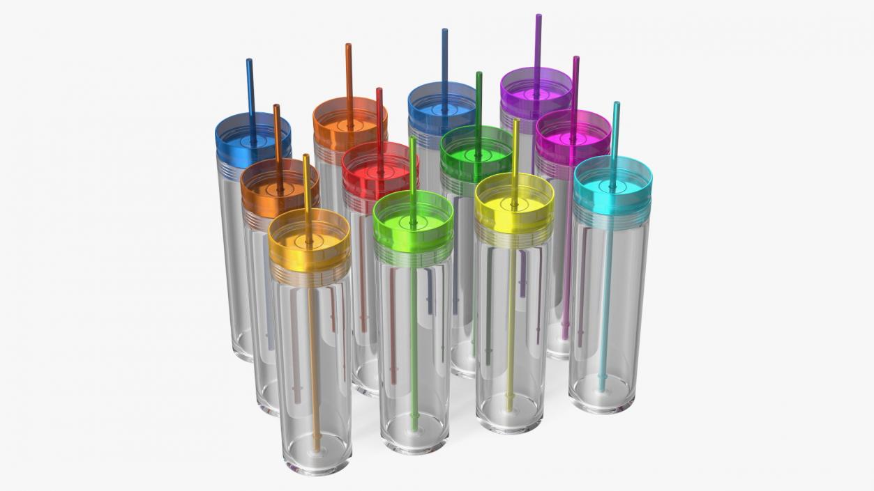 Colored Acrylic Tumblers with Lids and Straws SKINNY 3D